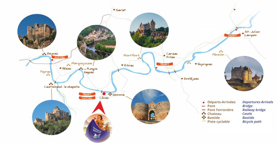 carte parcours canoe dordogne
