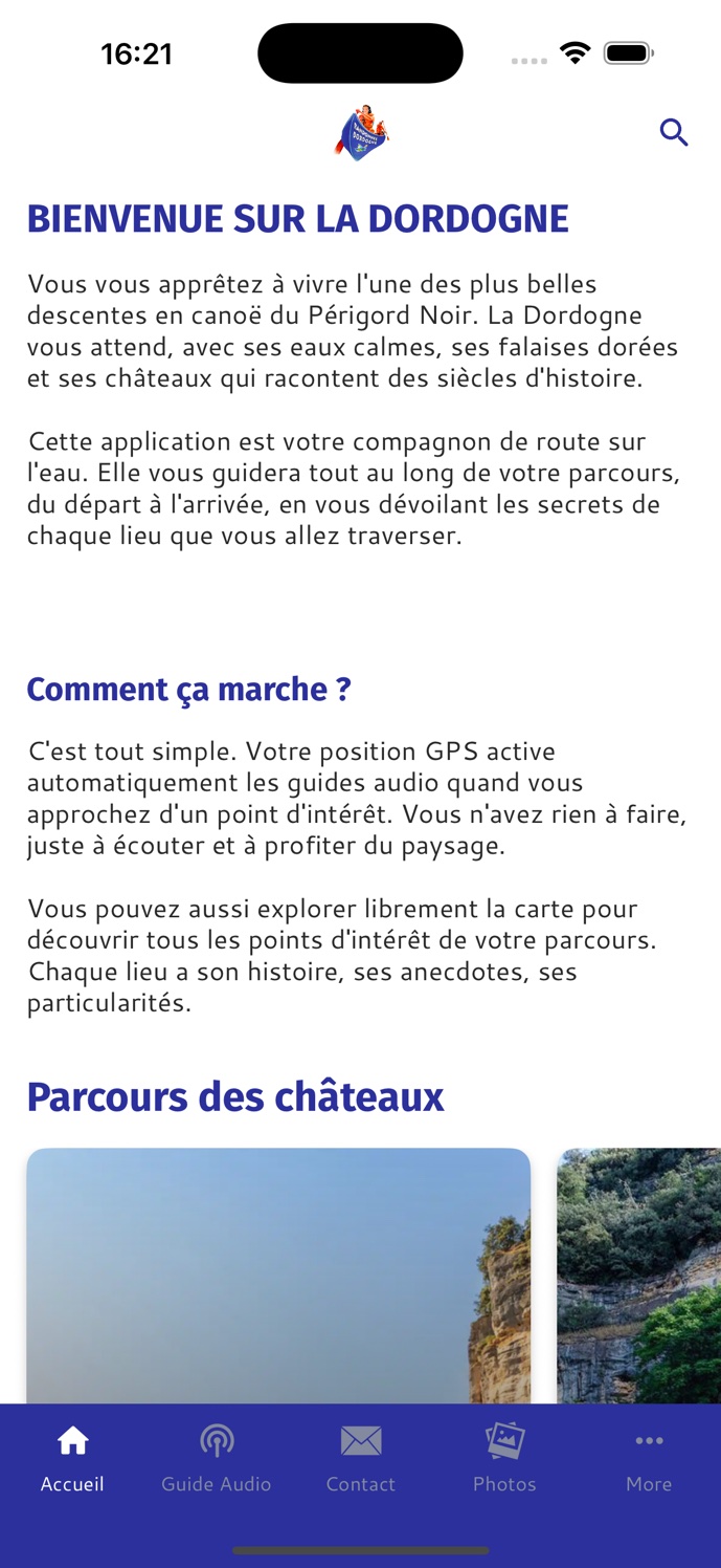Accueil de l’application Canoesens
